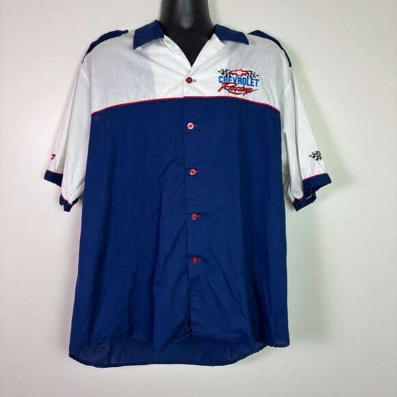 Vintage King Louie Chevrolet Racing Pit Crew Shirt XL Blue White NASCAR Style - Picture 2 of 16